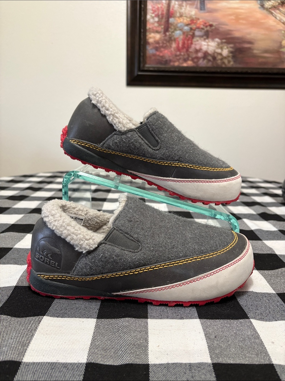 Sorel Gray Felt Faux Shearling Leather Clog Slippers Shoes Slip On Women Size 8
